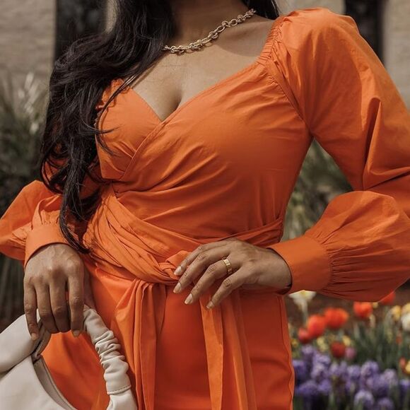 The drop Tops - The Drop Burnt Orange Sweetheart Surplice Top w/Ties @sruthijayadevan. Large-NWT